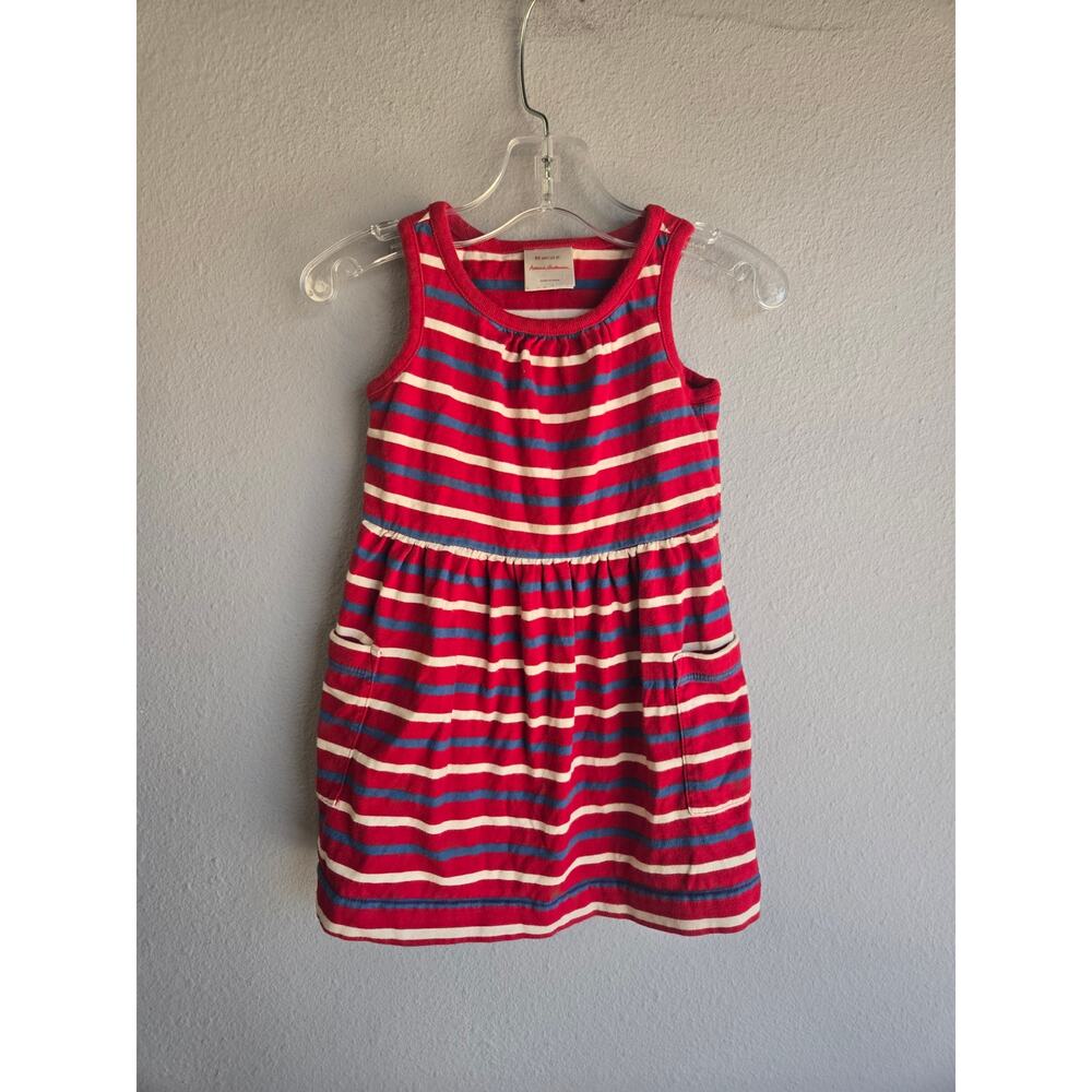 Hanna Andersson Red White Blue Striped Pocket Tank Dress Girls Size 85 cm US 2T